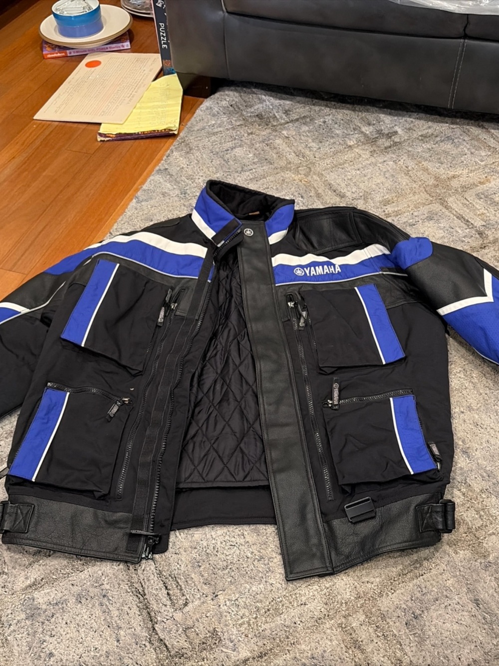 Yamaha Snowmobile Jacket XLT Tall Black Blue Leather Textile Cold Weather Racing